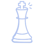 Een blauw getekend pictogram van een schaakstuk: de koning